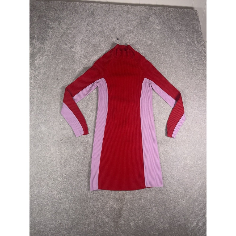 urban outfitters purple red ribbed fitted dress M long sleeve - Picture 4 of 11